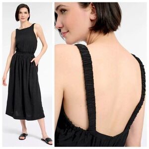 Splendid Size S Bristol Midi Dress Viscose Linen Sleeveless Pockets Black